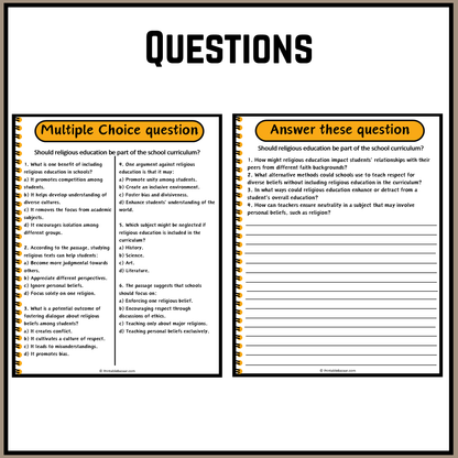 Should religious education be part of the school curriculum? | Debate Case Study Worksheet