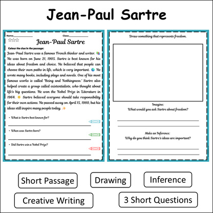 Jean-Paul Sartre | Short Reading Comprehension Creative Worksheet