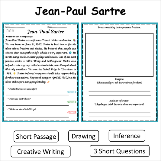 Jean-Paul Sartre | Short Reading Comprehension Creative Worksheet