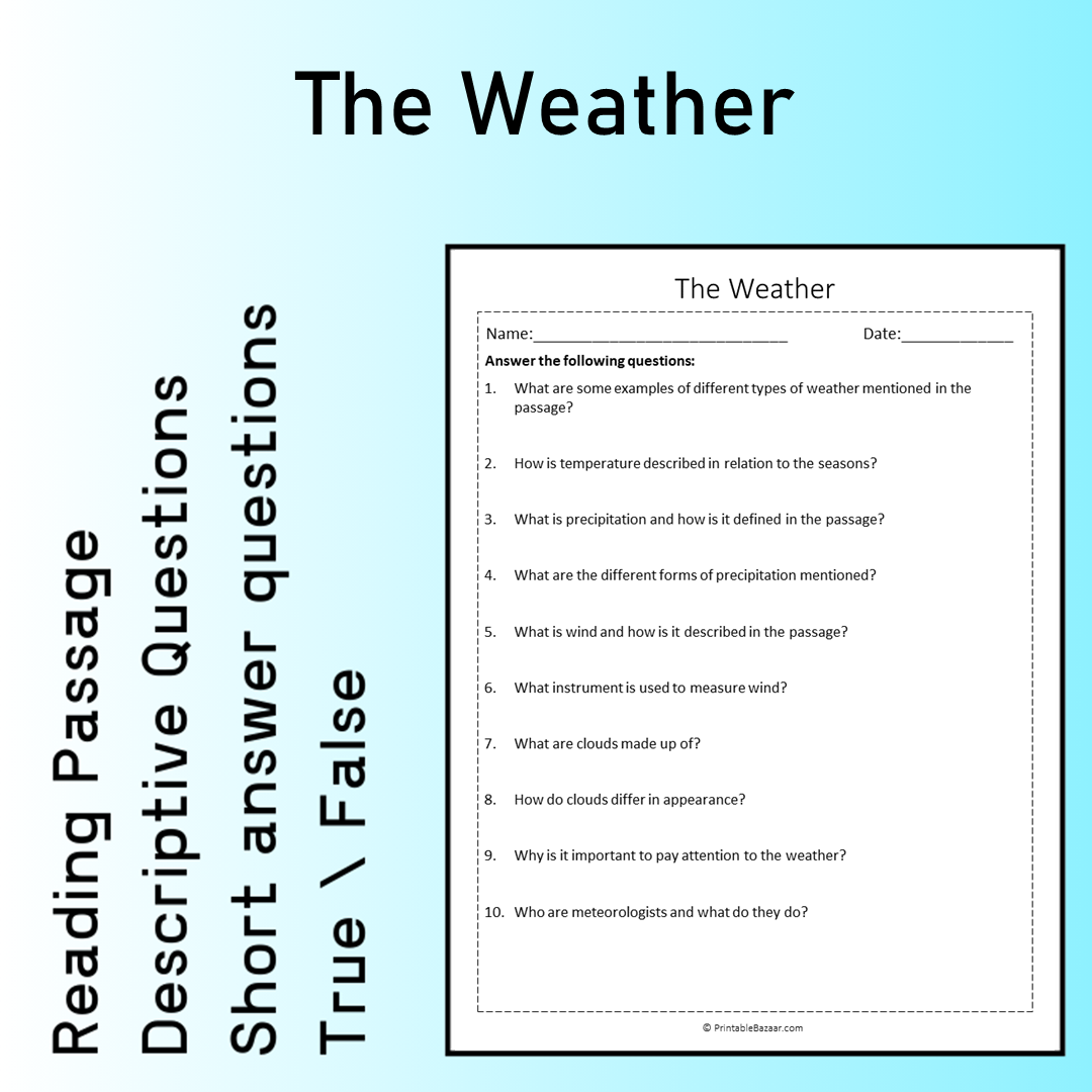 The Weather | Reading Comprehension Passage Printable Worksheet