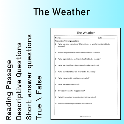 The Weather | Reading Comprehension Passage Printable Worksheet