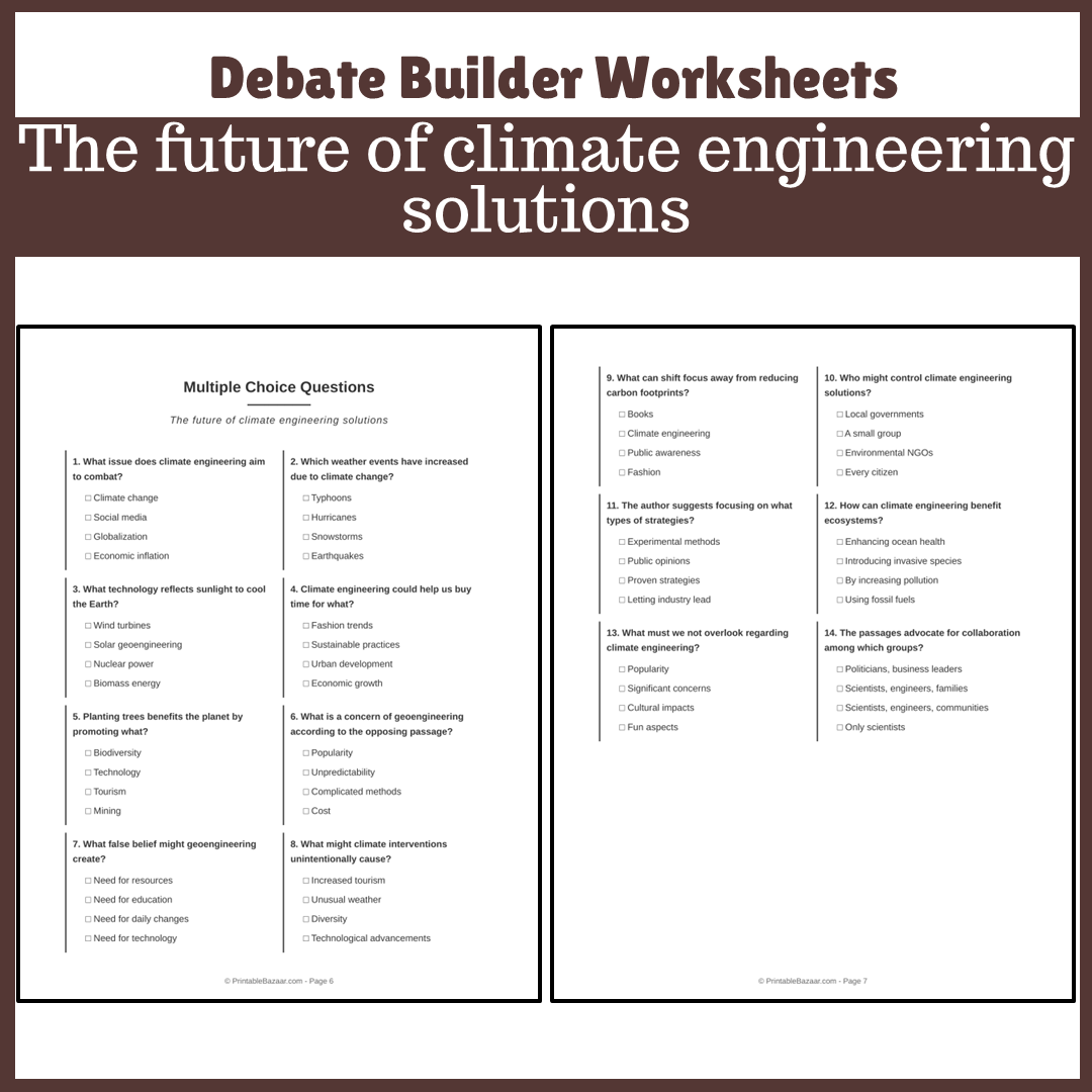 The future of climate engineering solutions | Favour and Against Worksheet Printable Activity