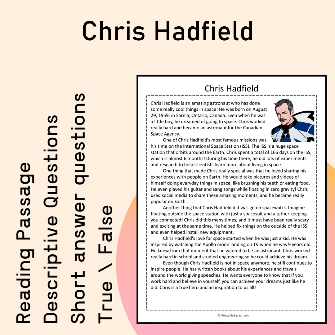 Chris Hadfield | Reading Comprehension Passage Printable Activity