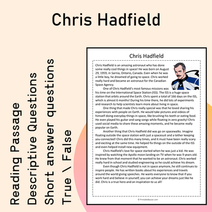 Chris Hadfield | Reading Comprehension Passage Printable Activity