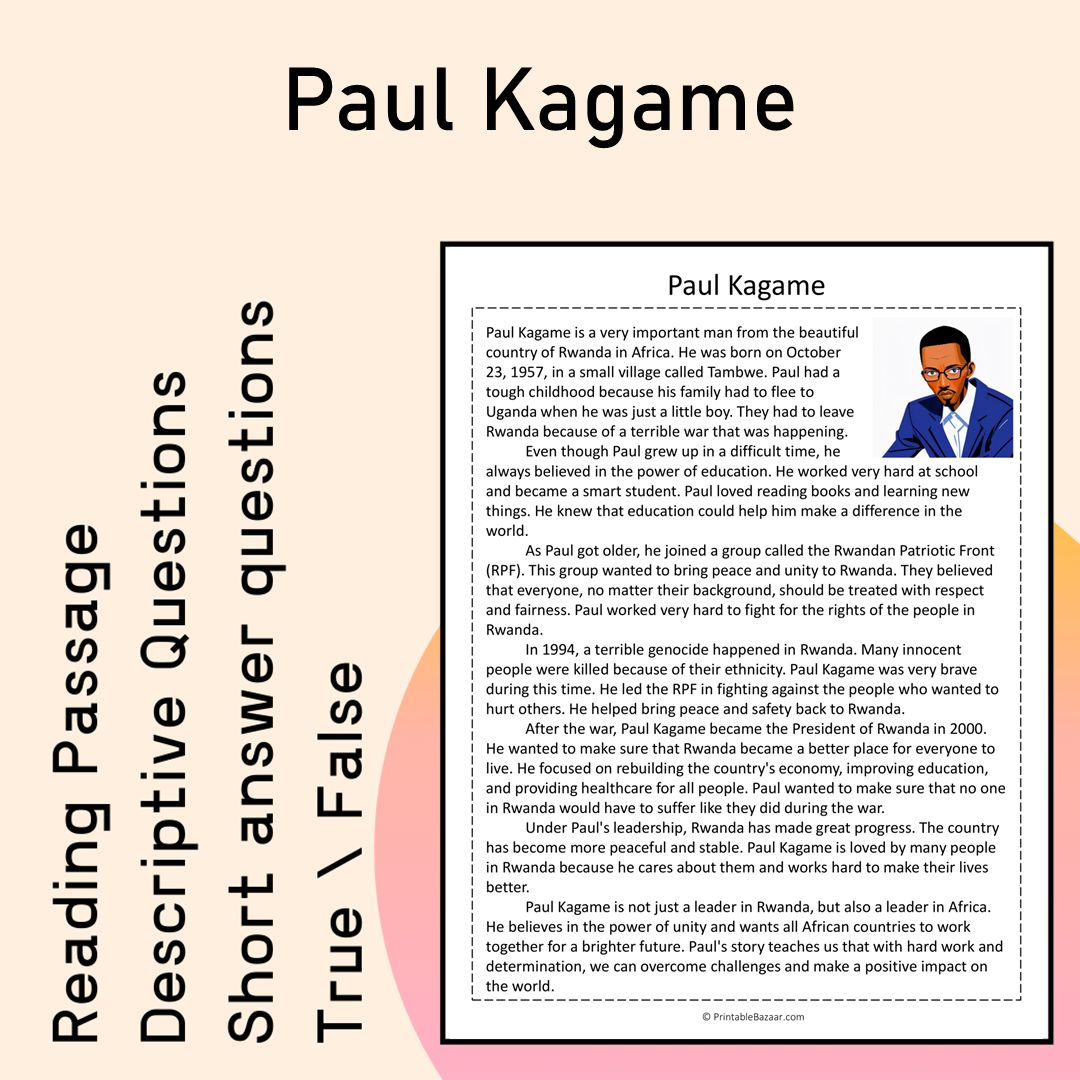 Paul Kagame | Reading Comprehension Passage Printable Activity