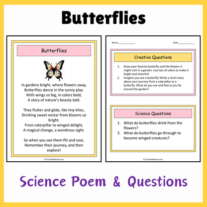 Butterflies | Science Poem Reading Comprehension Activity