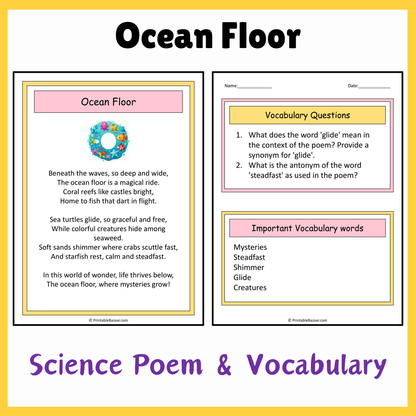 Ocean Floor | Science Poem Reading Comprehension Activity