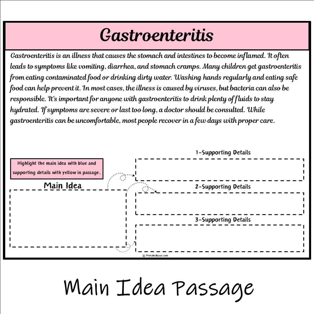 Gastroenteritis | Main Idea and Supporting Details Reading Passage and Questions