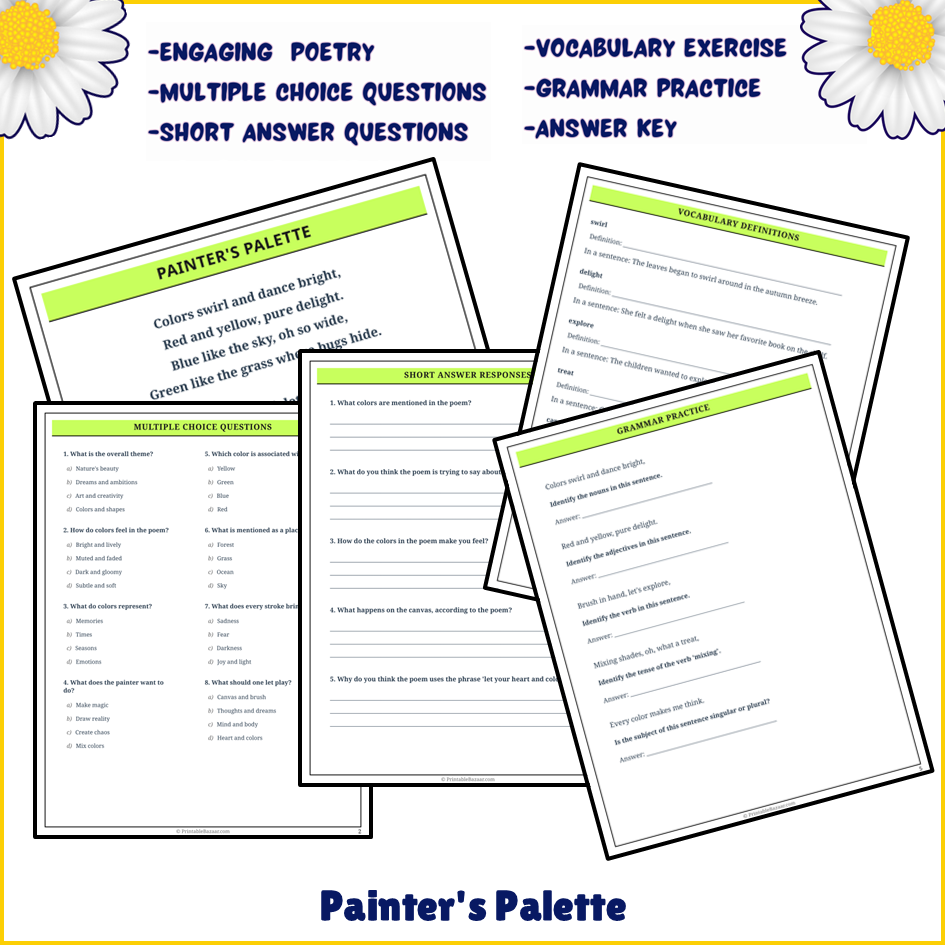 Painter's Palette | Poem Grammar Worksheet Printable Activity