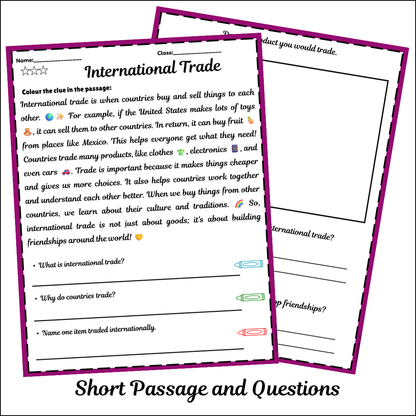 International Trade | Short Reading Comprehension Creative Worksheet