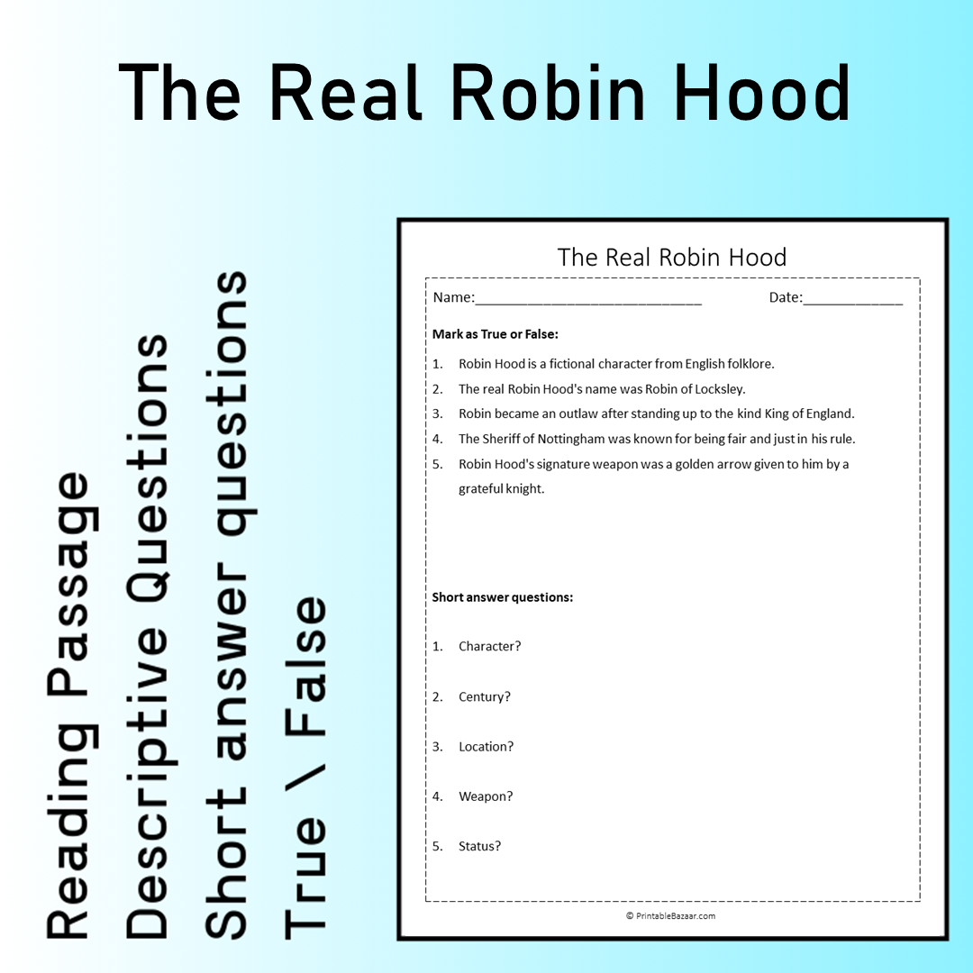 The Real Robin Hood | Reading Comprehension Passage Printable Worksheet