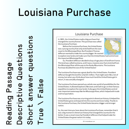 Louisiana Purchase | Reading Comprehension Passage Printable Worksheet