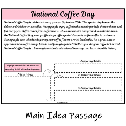 National Coffee Day | Main Idea and Supporting Details Reading Passage and Questions