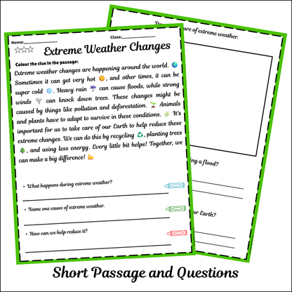 Extreme Weather Changes | Short Reading Comprehension Creative Worksheet