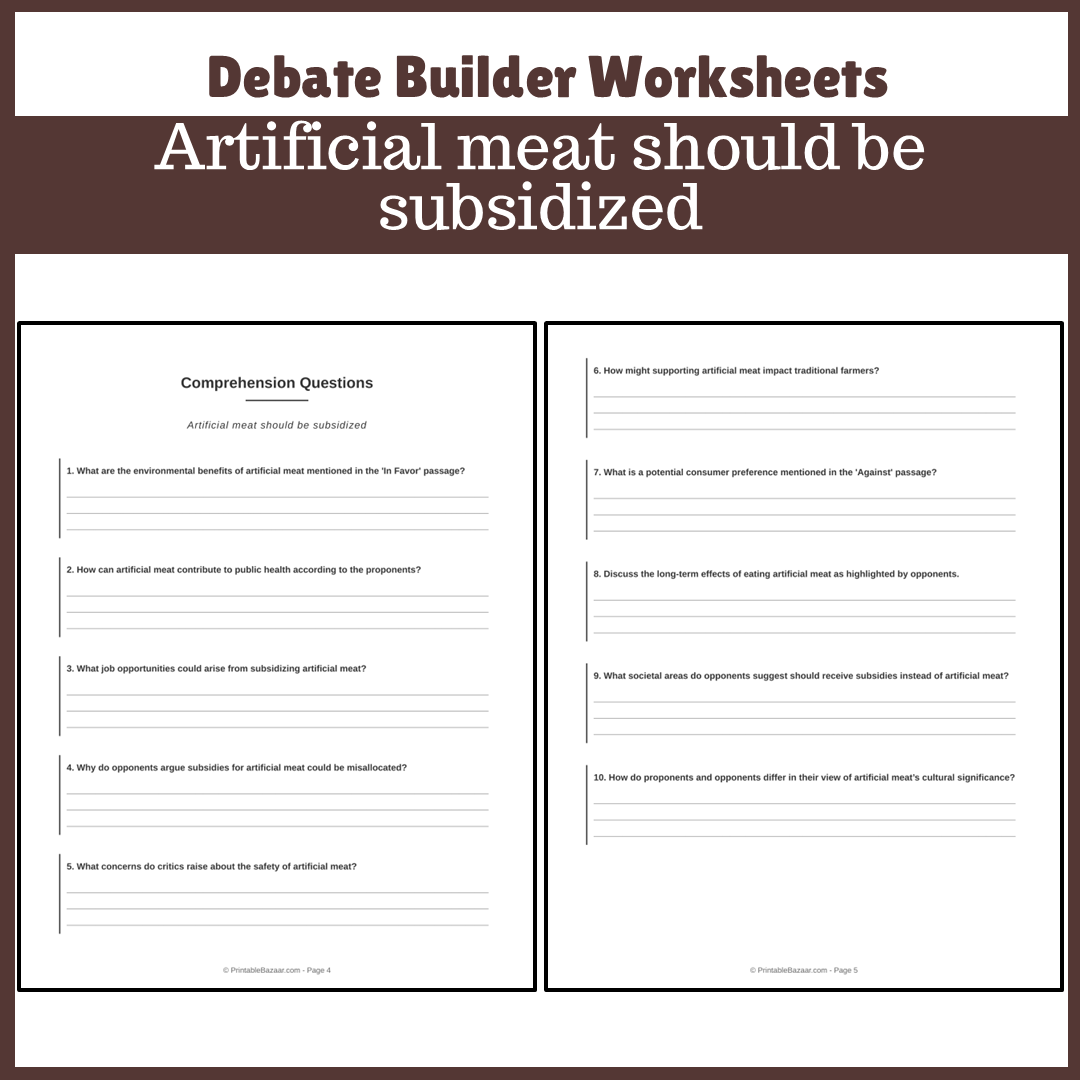 Artificial meat should be subsidized | Favour and Against Worksheet Printable Activity