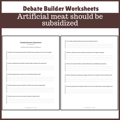 Artificial meat should be subsidized | Favour and Against Worksheet Printable Activity