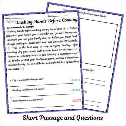 Washing Hands Before Cooking | Short Reading Comprehension Creative Worksheet