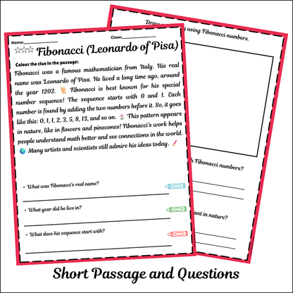 Fibonacci (Leonardo of Pisa) | Short Reading Comprehension Creative Worksheet