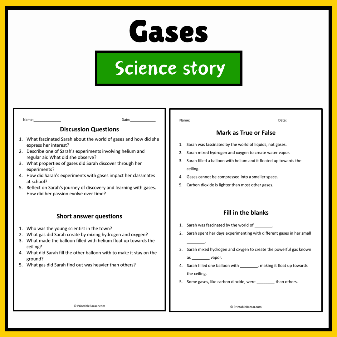 Gases | Science Story Reading Comprehension Activity