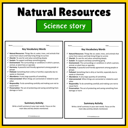 Natural Resources | Science Story Reading Comprehension Activity