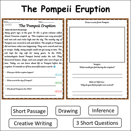 The Pompeii Eruption | Short Reading Comprehension Creative Worksheet