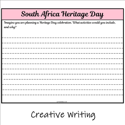 South Africa Heritage Day | Main Idea and Supporting Details Reading Passage and Questions