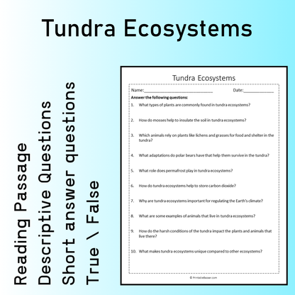 Tundra Ecosystems | Reading Comprehension Passage Printable Worksheet