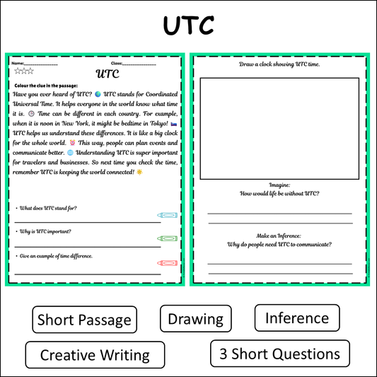 UTC | Short Reading Comprehension Creative Worksheet