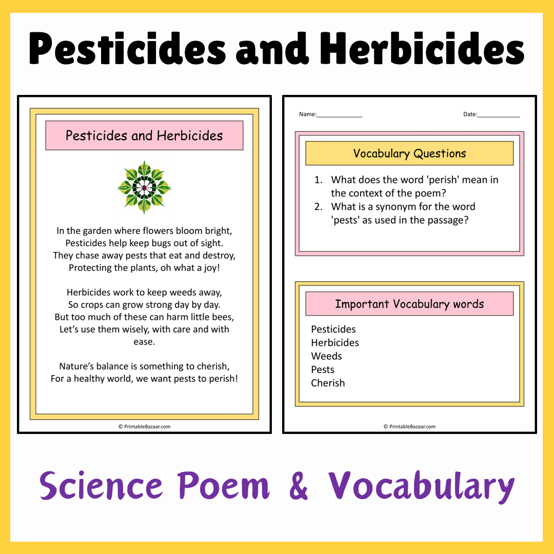 Pesticides and Herbicides | Science Poem Reading Comprehension Activity