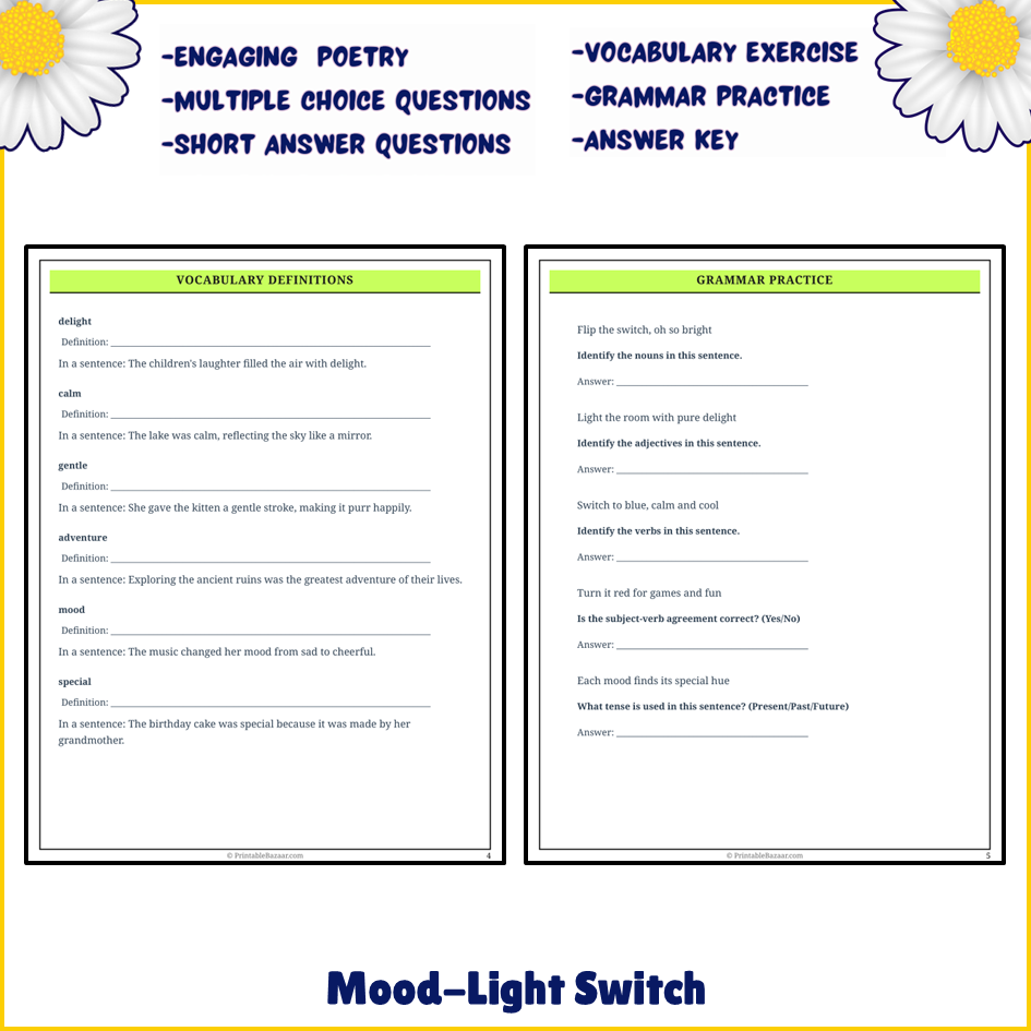 Mood-Light Switch | Poem Grammar Worksheet Printable Activity