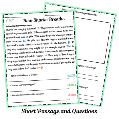 How Sharks Breathe | Short Reading Comprehension Creative Worksheet
