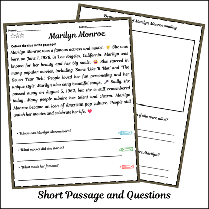 Marilyn Monroe | Short Reading Comprehension Creative Worksheet