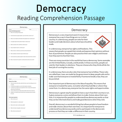 Democracy | Reading Comprehension Passage Printable Worksheet