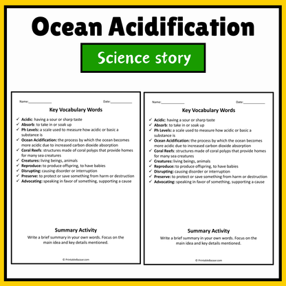 Ocean Acidification | Science Story Reading Comprehension Activity