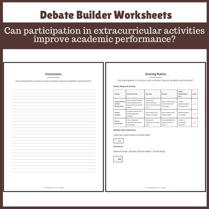 Can participation in extracurricular activities improve academic performance? | Favour and Against Worksheet Printable Activity