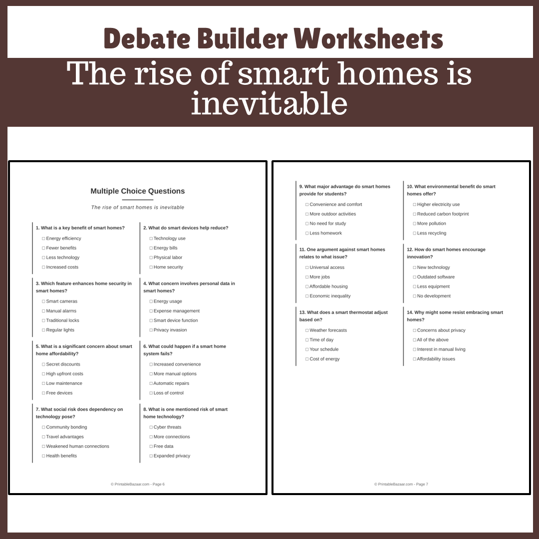 The rise of smart homes is inevitable | Favour and Against Worksheet Printable Activity