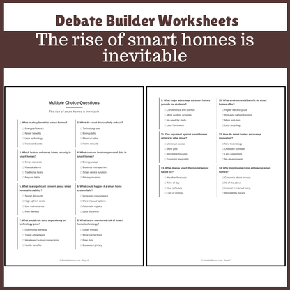 The rise of smart homes is inevitable | Favour and Against Worksheet Printable Activity