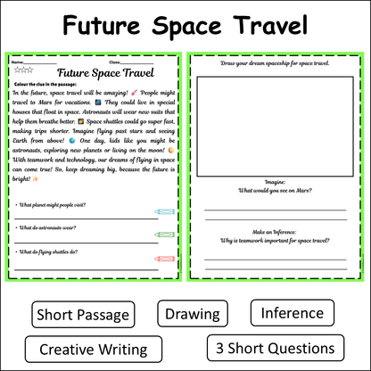 Future Space Travel | Short Reading Comprehension Creative Worksheet
