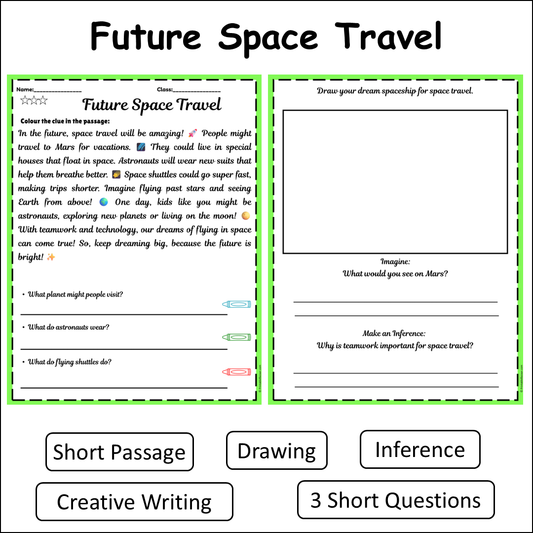 Future Space Travel | Short Reading Comprehension Creative Worksheet