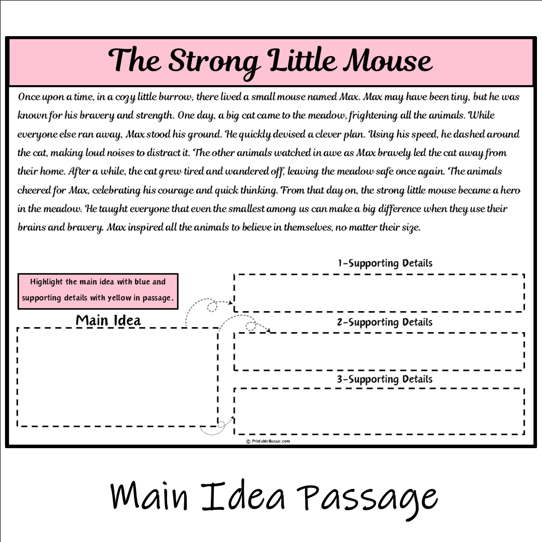 The Strong Little Mouse | Main Idea and Supporting Details Reading Passage and Questions