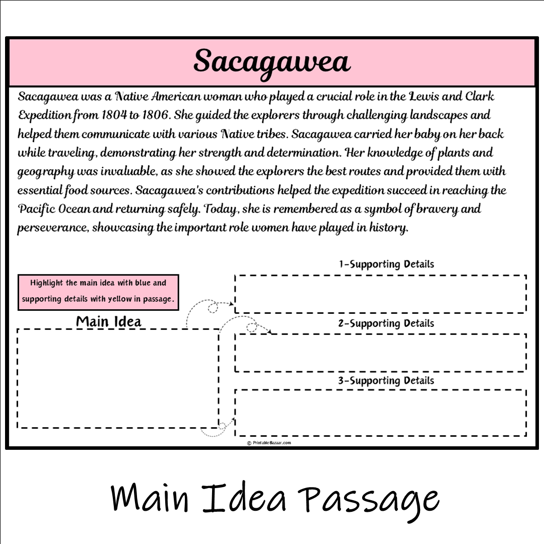 Sacagawea | Main Idea and Supporting Details Reading Passage and Questions