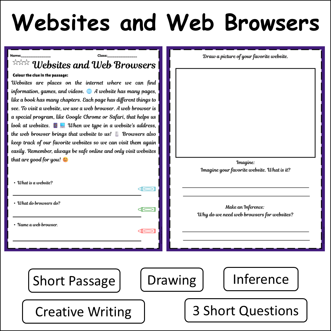 Websites and Web Browsers | Short Reading Comprehension Creative Worksheet