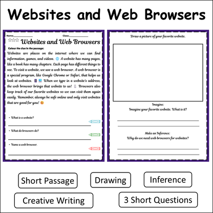 Websites and Web Browsers | Short Reading Comprehension Creative Worksheet