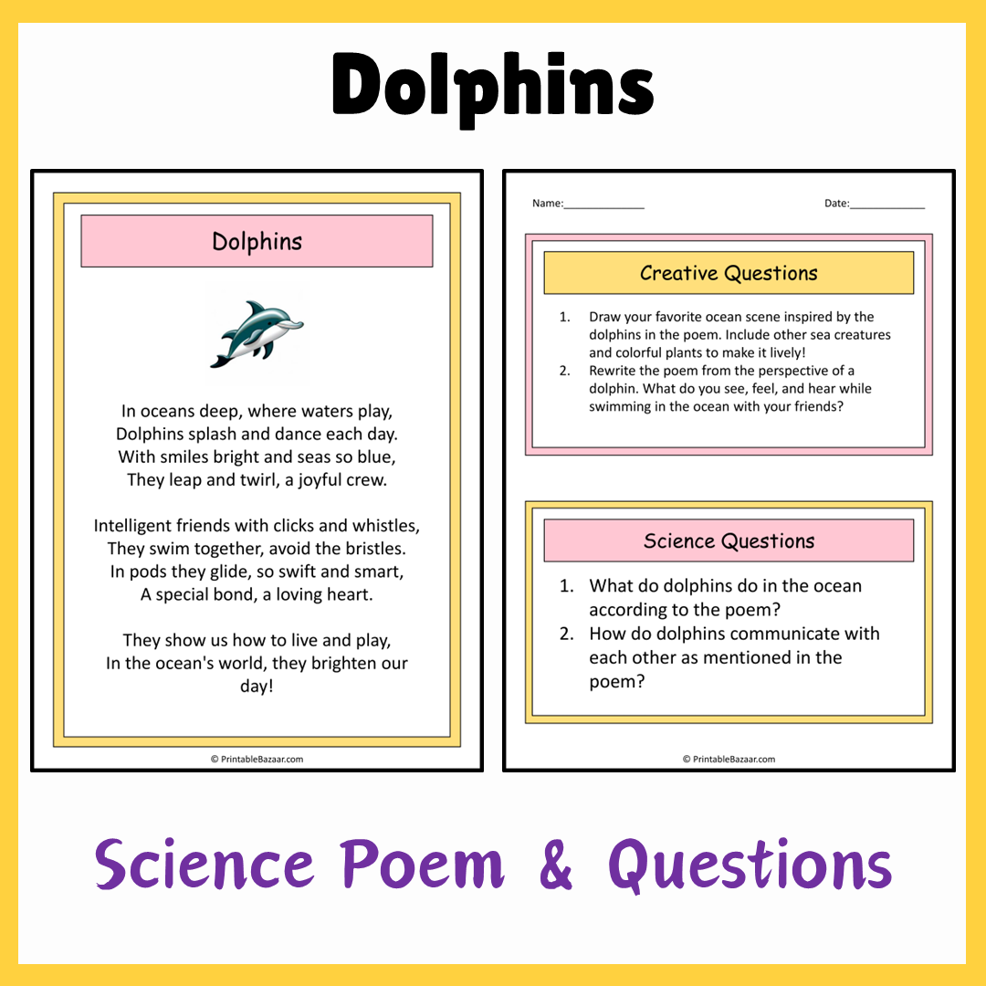 Dolphins | Science Poem Reading Comprehension Activity