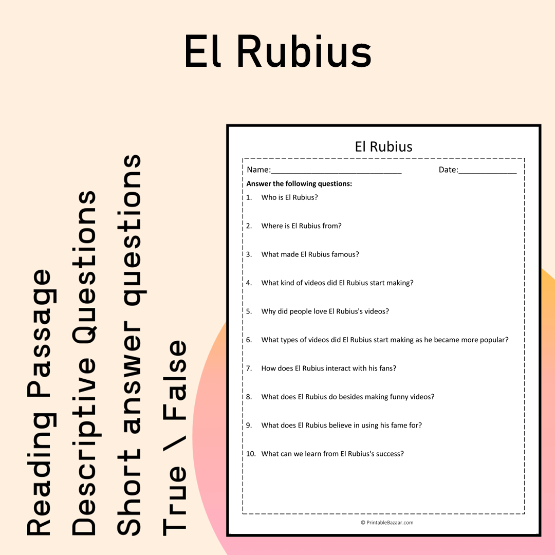 El Rubius | Reading Comprehension Passage Printable Activity