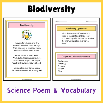 Biodiversity | Science Poem Reading Comprehension Activity