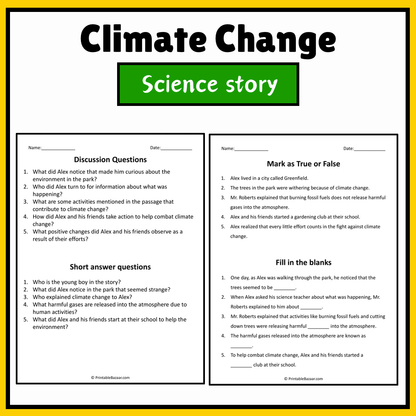 Climate Change | Science Story Reading Comprehension Activity