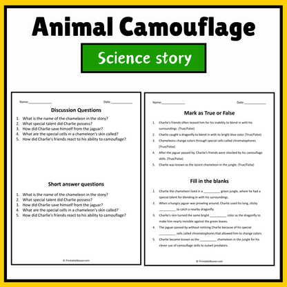 Animal Camouflage | Science Story Reading Comprehension Activity