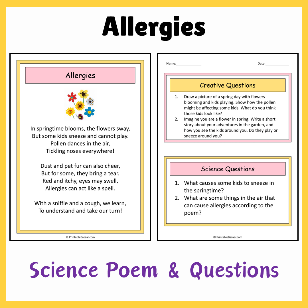 Allergies | Science Poem Reading Comprehension Activity