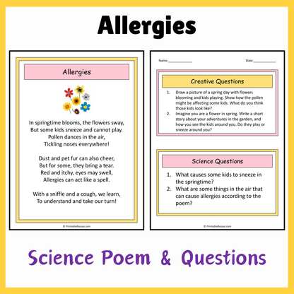 Allergies | Science Poem Reading Comprehension Activity